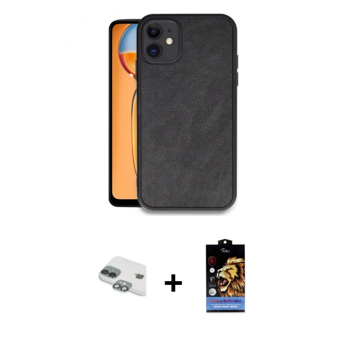 MARSİLYAN™- iPhone 11 Kılıf Kıvılcım Işık Serisi - Siyah Buffer Hayalet Cam Ekran Koruyucu + Pers Alüminyum Kamera Lens - YL