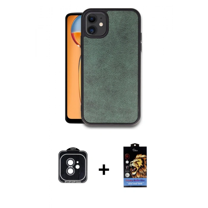 MARSİLYAN™- iPhone 11 Kılıf Kıvılcım Işık Serisi - Siyah Buffer Hayalet Cam Ekran Koruyucu + PVD Metal Kamera Lens - SH