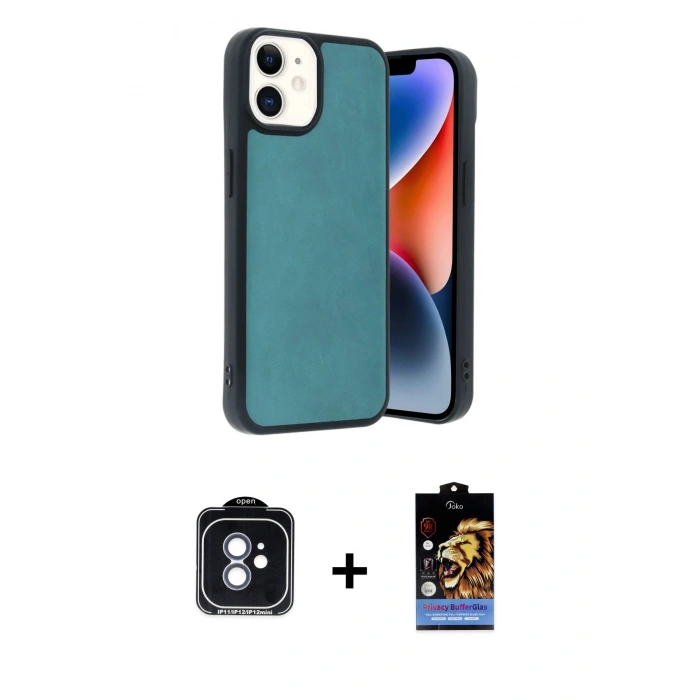 MARSİLYAN™- iPhone 11 Kılıf Kıvılcım Işık Serisi - Siyah Buffer Hayalet Cam Ekran Koruyucu + PVD Metal Kamera Lens - MI