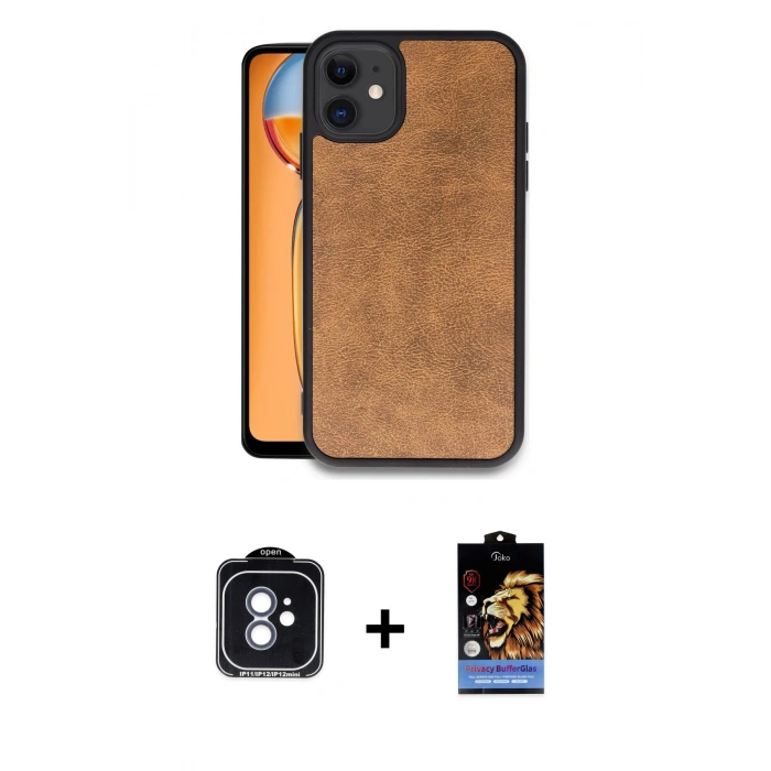 MARSİLYAN™- iPhone 11 Kılıf Kıvılcım Işık Serisi - Siyah Buffer Hayalet Cam Ekran Koruyucu + PVD Metal Kamera Lens - MI