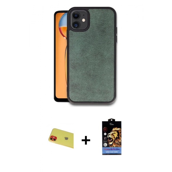MARSİLYAN™- iPhone 11 Kılıf Kıvılcım Işık Serisi - Siyah Buffer Hayalet Cam Ekran Koruyucu + Rainbow Kamera Lens Koruma Cam - KI