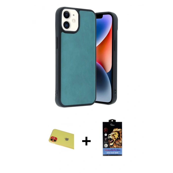 MARSİLYAN™- iPhone 11 Kılıf Kıvılcım Işık Serisi - Siyah Buffer Hayalet Cam Ekran Koruyucu + Rainbow Kamera Lens Koruma Cam - KI