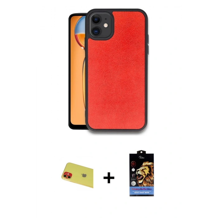 MARSİLYAN™- iPhone 11 Kılıf Kıvılcım Işık Serisi - Siyah Buffer Hayalet Cam Ekran Koruyucu + Rainbow Kamera Lens Koruma Cam - KI