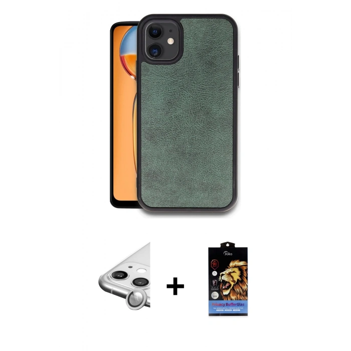 MARSİLYAN™- iPhone 11 Kılıf Kıvılcım Işık Serisi - Siyah Buffer Hayalet Cam Ekran Koruyucu + Raze Metal Kamera Lens - GS