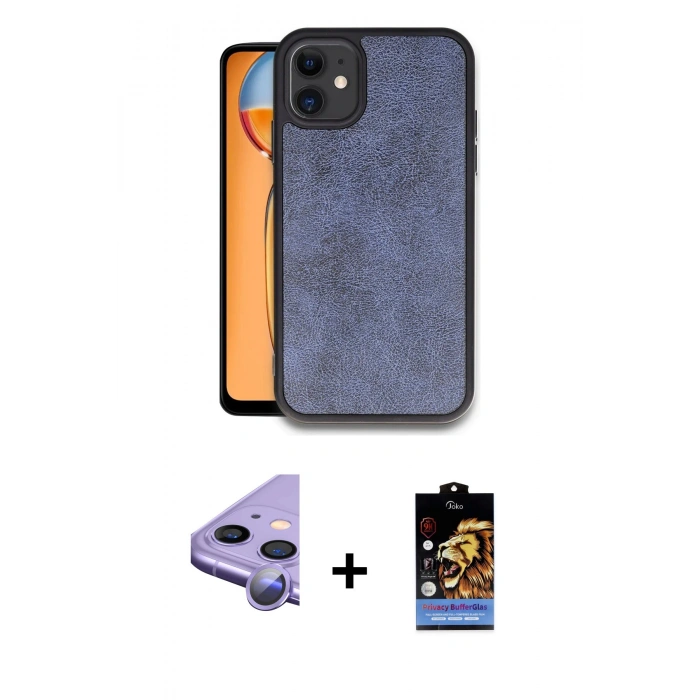 MARSİLYAN™- iPhone 11 Kılıf Kıvılcım Işık Serisi - Siyah Buffer Hayalet Cam Ekran Koruyucu + Raze Metal Kamera Lens - MR