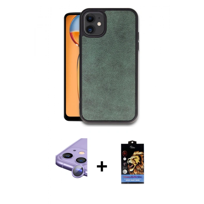 MARSİLYAN™- iPhone 11 Kılıf Kıvılcım Işık Serisi - Siyah Buffer Hayalet Cam Ekran Koruyucu + Raze Metal Kamera Lens - MR