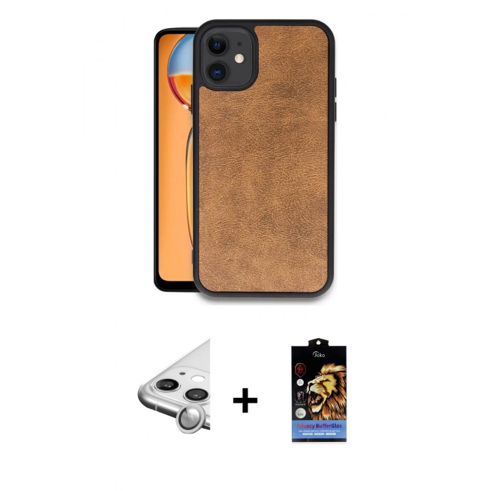 MARSİLYAN™- iPhone 11 Kılıf Kıvılcım Işık Serisi - Siyah Buffer Hayalet Cam Ekran Koruyucu + Raze Metal Kamera Lens - GS