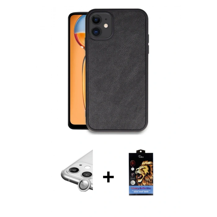 MARSİLYAN™- iPhone 11 Kılıf Kıvılcım Işık Serisi - Siyah Buffer Hayalet Cam Ekran Koruyucu + Raze Metal Kamera Lens - GS