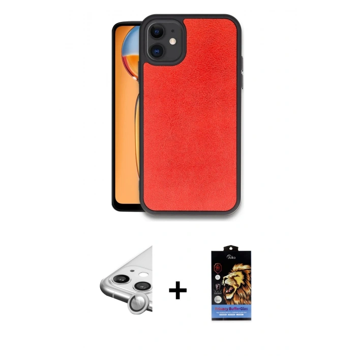 MARSİLYAN™- iPhone 11 Kılıf Kıvılcım Işık Serisi - Siyah Buffer Hayalet Cam Ekran Koruyucu + Raze Metal Kamera Lens - GS
