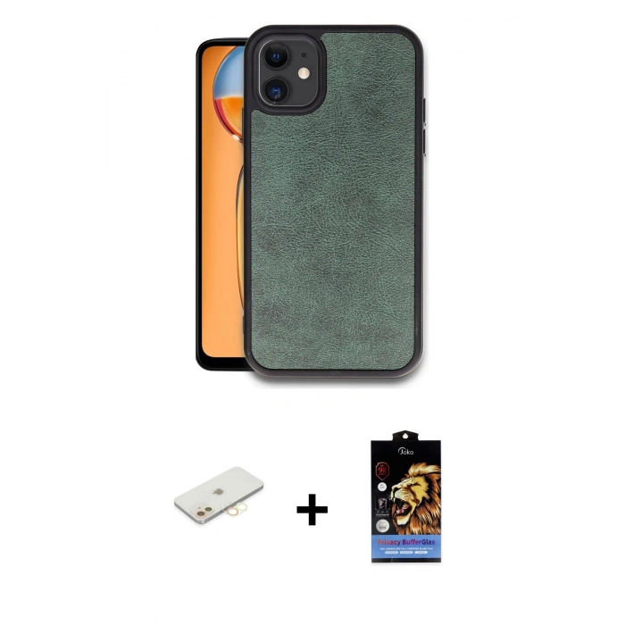 MARSİLYAN™- iPhone 11 Kılıf Kıvılcım Işık Serisi - Siyah Buffer Hayalet Cam Ekran Koruyucu + Renkli Kamera Lens Koruma Cam - SI