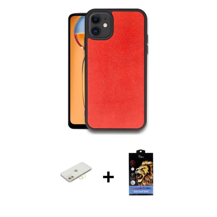 MARSİLYAN™- iPhone 11 Kılıf Kıvılcım Işık Serisi - Siyah Buffer Hayalet Cam Ekran Koruyucu + Renkli Kamera Lens Koruma Cam - SI