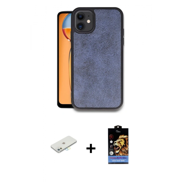 MARSİLYAN™- iPhone 11 Kılıf Kıvılcım Işık Serisi - Siyah Buffer Hayalet Cam Ekran Koruyucu + Sarı Renkli Kamera Lens Koruma Cam