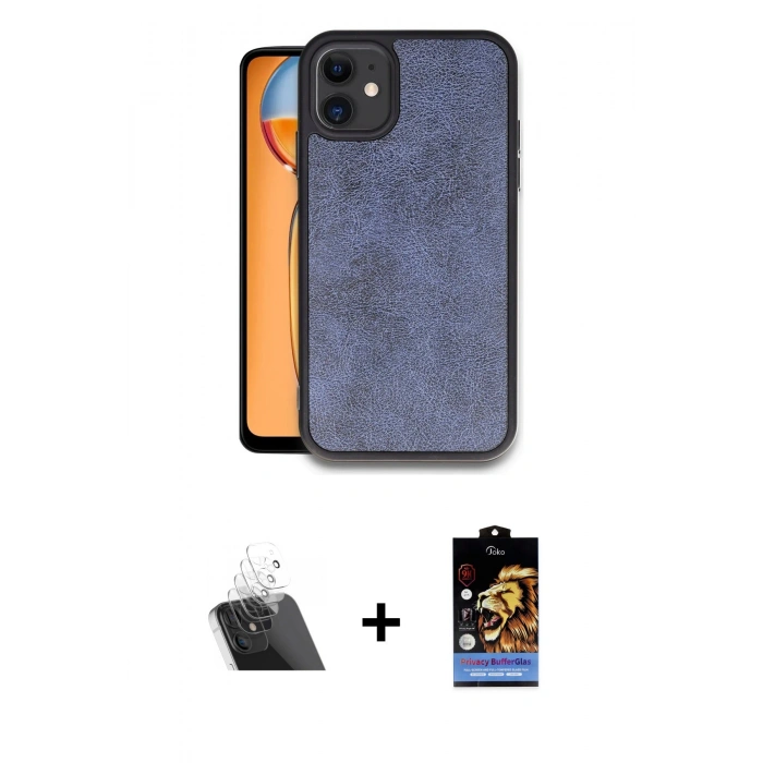 MARSİLYAN™- iPhone 11 Kılıf Kıvılcım Işık Serisi - Siyah Buffer Hayalet Cam Ekran Koruyucu + Şeffaf Kamera Lens Koruma Cam