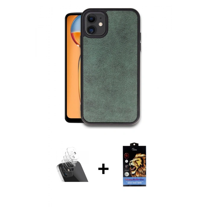 MARSİLYAN™- iPhone 11 Kılıf Kıvılcım Işık Serisi - Siyah Buffer Hayalet Cam Ekran Koruyucu + Şeffaf Kamera Lens Koruma Cam