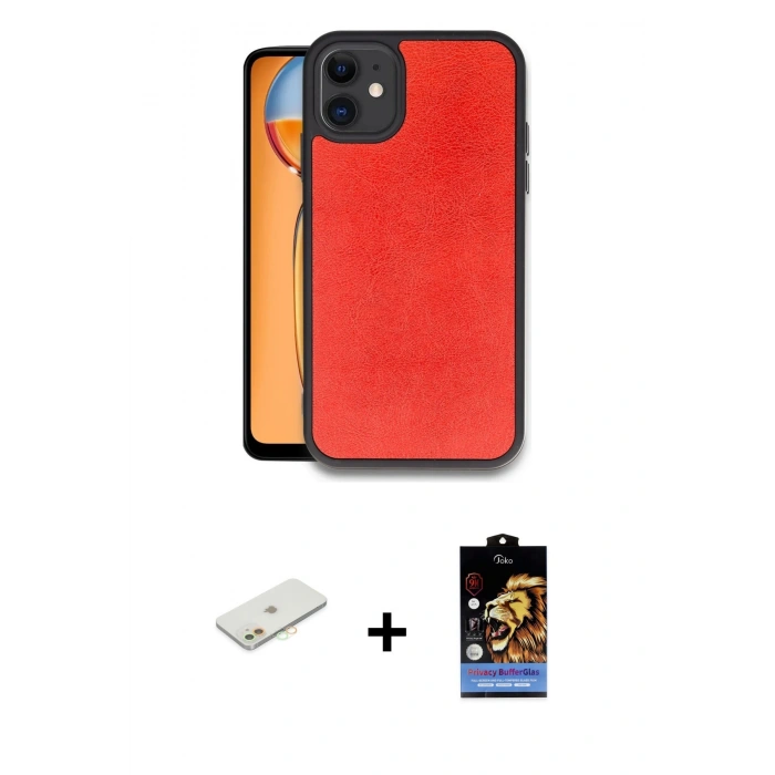 MARSİLYAN™- iPhone 11 Kılıf Kıvılcım Işık Serisi - Siyah Buffer Hayalet Cam Ekran Koruyucu + Renkli Kamera Lens Koruma Cam - TU