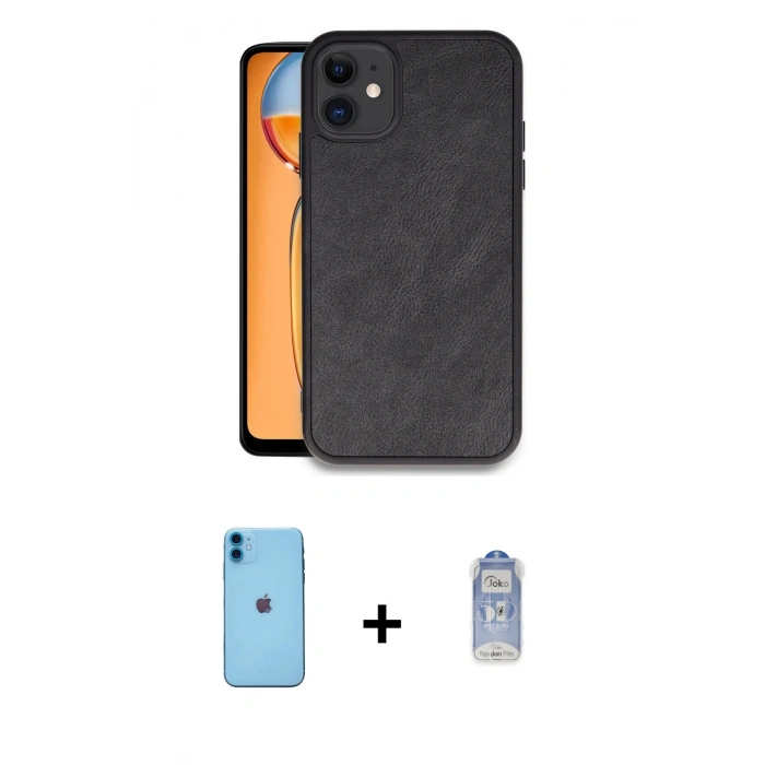 MARSİLYAN™- iPhone 11 Kılıf Kıvılcım Işık Serisi - Siyah Joko Magic 5D Cam + Neon Fosforlu Kamera Lens - MI