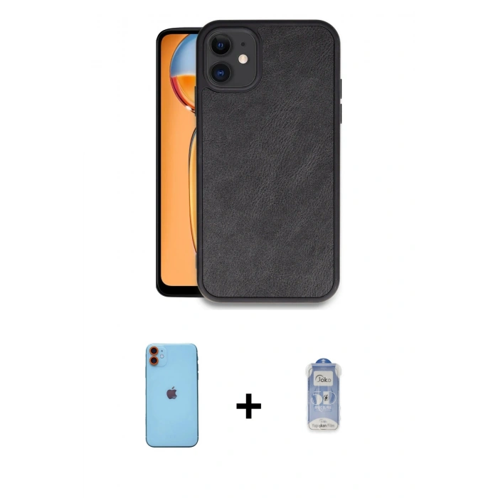 MARSİLYAN™- iPhone 11 Kılıf Kıvılcım Işık Serisi - Siyah Joko Magic 5D Cam + Neon Fosforlu Kamera Lens - TU