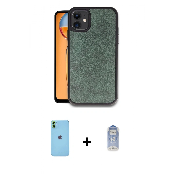 MARSİLYAN™- iPhone 11 Kılıf Kıvılcım Işık Serisi - Siyah Joko Magic 5D Cam + Neon Fosforlu Kamera Lens - YL