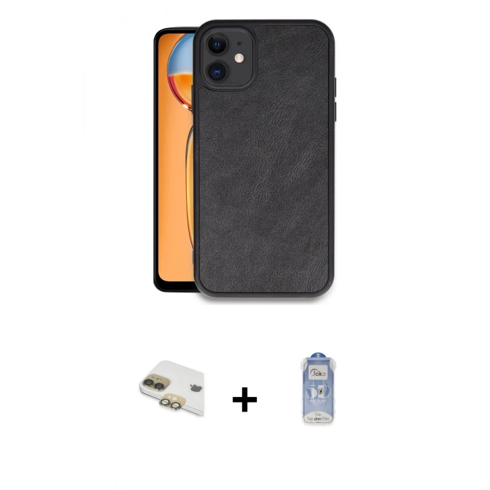 MARSİLYAN™- iPhone 11 Kılıf Kıvılcım Işık Serisi - Siyah Joko Magic 5D Cam + Pers Alüminyum Kamera Lens - GD