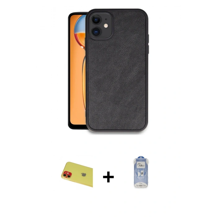 MARSİLYAN™- iPhone 11 Kılıf Kıvılcım Işık Serisi - Siyah Joko Magic 5D Cam + Rainbow Kamera Lens Koruma Cam - KI
