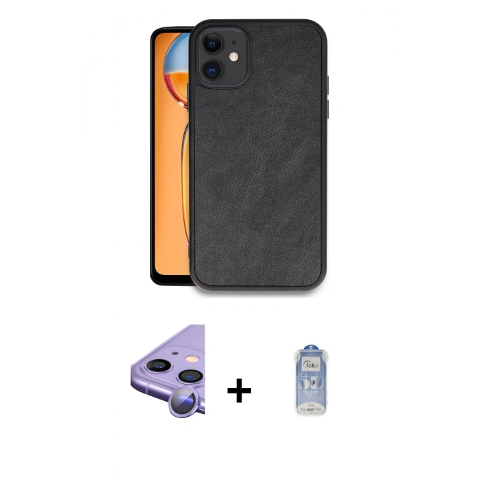 MARSİLYAN™- iPhone 11 Kılıf Kıvılcım Işık Serisi - Siyah Joko Magic 5D Cam + Raze Metal Kamera Lens - MR