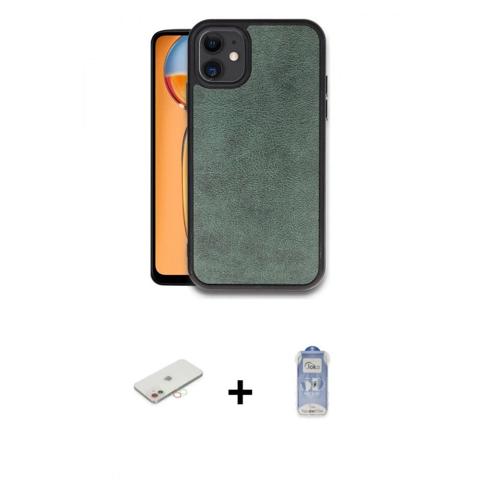 MARSİLYAN™- iPhone 11 Kılıf Kıvılcım Işık Serisi - Siyah Joko Magic 5D Cam + Yeşil Renkli Kamera Lens Koruma Cam