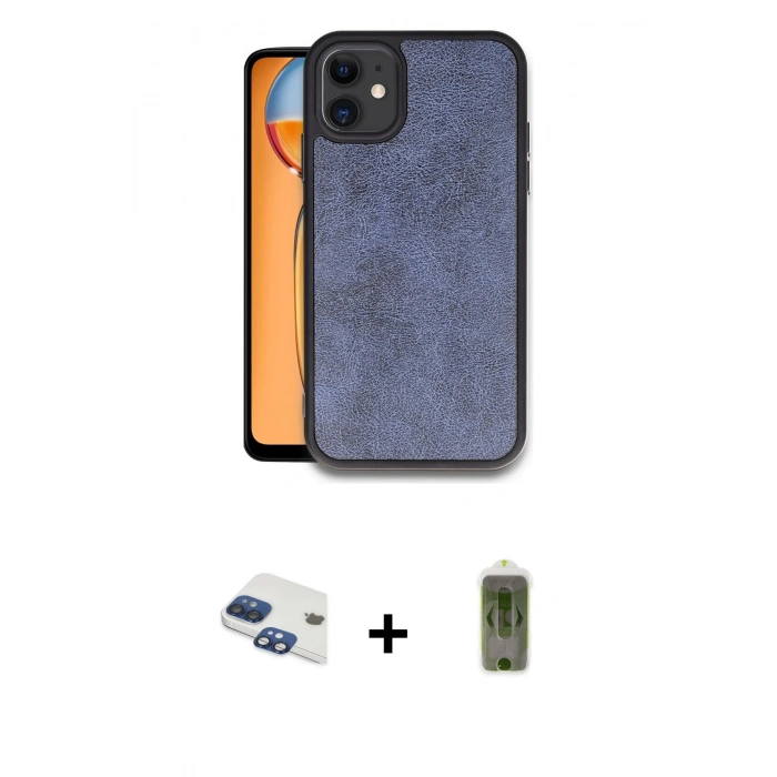MARSİLYAN™- iPhone 11 Kılıf Kıvılcım Işık Serisi - Siyah Joko Magic 5D Hayalet Cam + Lacivert Pers Alüminyum Kamera Lens