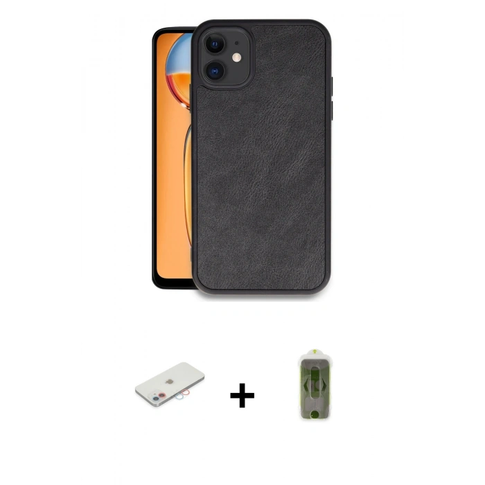 MARSİLYAN™- iPhone 11 Kılıf Kıvılcım Işık Serisi - Siyah Joko Magic 5D Hayalet Cam + Renkli Kamera Lens Koruma Cam - PE