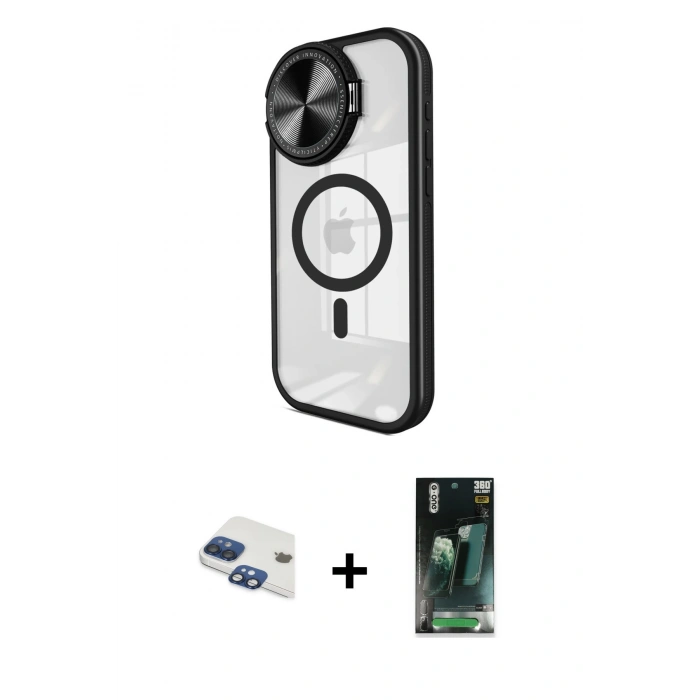 MARSİLYAN™- iPhone 11 Kılıf Kıvılcım Modern Koleksiyonu - Şeffaf 360 Full Body Arka Koruyucu + Pers Alüminyum Kamera Lens - LT