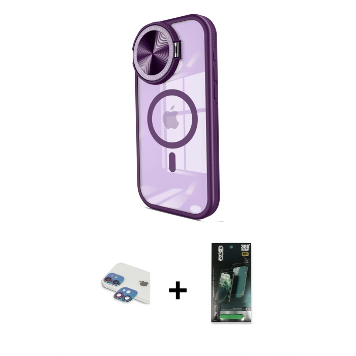 MARSİLYAN™- iPhone 11 Kılıf Kıvılcım Modern Koleksiyonu - Şeffaf 360 Full Body Arka Koruyucu + Pers Alüminyum Kamera Lens - GI