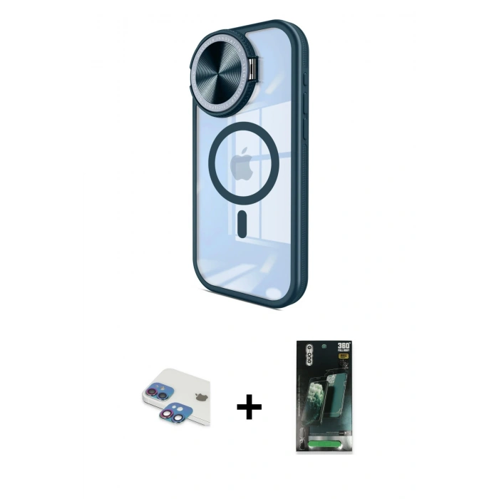 MARSİLYAN™- iPhone 11 Kılıf Kıvılcım Modern Koleksiyonu - Şeffaf 360 Full Body Arka Koruyucu + Pers Alüminyum Kamera Lens - GI