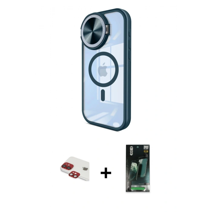MARSİLYAN™- iPhone 11 Kılıf Kıvılcım Modern Koleksiyonu - Şeffaf 360 Full Body Arka Koruyucu + Pers Alüminyum Kamera Lens - KI