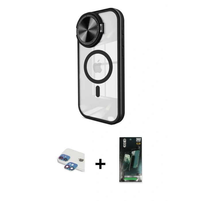 MARSİLYAN™- iPhone 11 Kılıf Kıvılcım Modern Koleksiyonu - Şeffaf 360 Full Body Arka Koruyucu + Pers Alüminyum Kamera Lens - GI