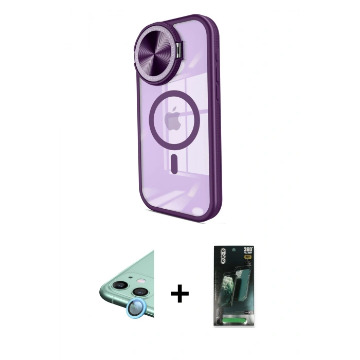 MARSİLYAN™- iPhone 11 Kılıf Kıvılcım Modern Koleksiyonu - Şeffaf 360 Full Body Arka Koruyucu + Raze Metal Kamera Lens - MI