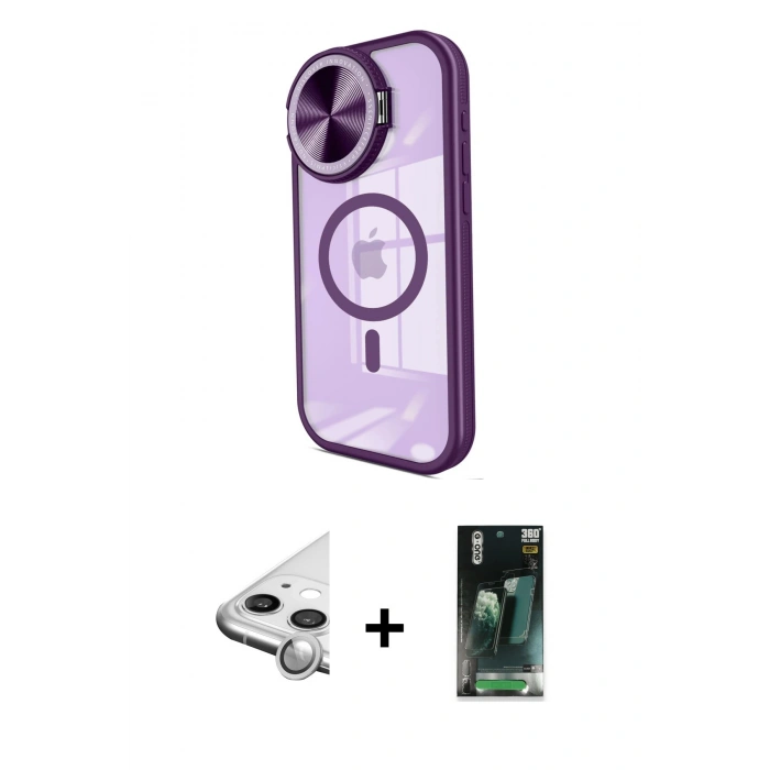 MARSİLYAN™- iPhone 11 Kılıf Kıvılcım Modern Koleksiyonu - Şeffaf 360 Full Body Arka Koruyucu + Raze Metal Kamera Lens - GS