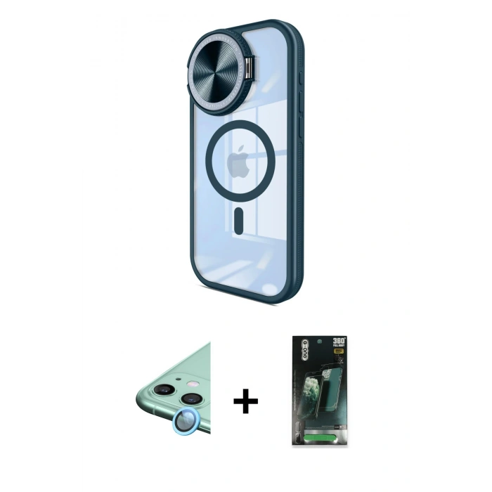 MARSİLYAN™- iPhone 11 Kılıf Kıvılcım Modern Koleksiyonu - Şeffaf 360 Full Body Arka Koruyucu + Raze Metal Kamera Lens - MI