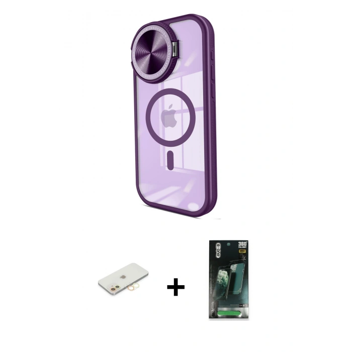 MARSİLYAN™- iPhone 11 Kılıf Kıvılcım Modern Koleksiyonu - Şeffaf 360 Full Body Arka Koruyucu + Sarı Renkli Kamera Lens Koruma Cam