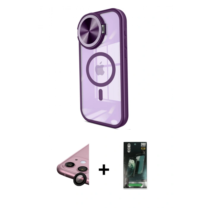 MARSİLYAN™- iPhone 11 Kılıf Kıvılcım Modern Koleksiyonu - Şeffaf 360 Full Body Arka Koruyucu + Raze Metal Kamera Lens - SH