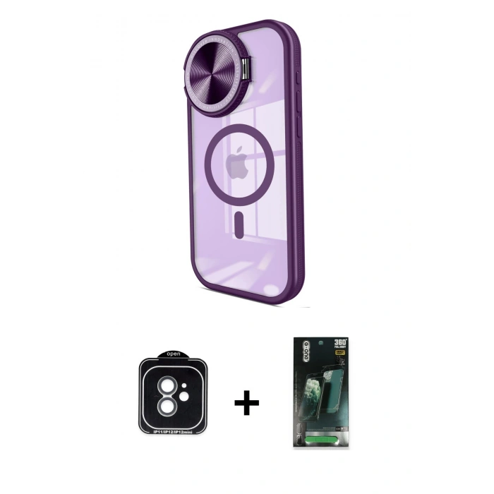 MARSİLYAN™- iPhone 11 Kılıf Kıvılcım Modern Koleksiyonu - Şeffaf 360 Full Body Arka Koruyucu + PVD Metal Kamera Lens - YL