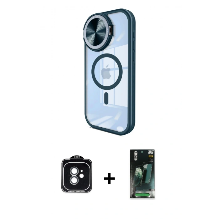 MARSİLYAN™- iPhone 11 Kılıf Kıvılcım Modern Koleksiyonu - Şeffaf 360 Full Body Arka Koruyucu + PVD Metal Kamera Lens - YL