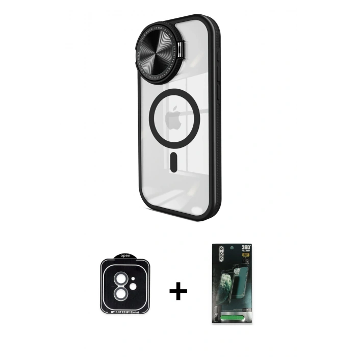 MARSİLYAN™- iPhone 11 Kılıf Kıvılcım Modern Koleksiyonu - Şeffaf 360 Full Body Arka Koruyucu + PVD Metal Kamera Lens - YL