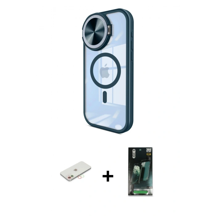 MARSİLYAN™- iPhone 11 Kılıf Kıvılcım Modern Koleksiyonu - Şeffaf 360 Full Body Arka Koruyucu + Renkli Kamera Lens Koruma Cam - YL