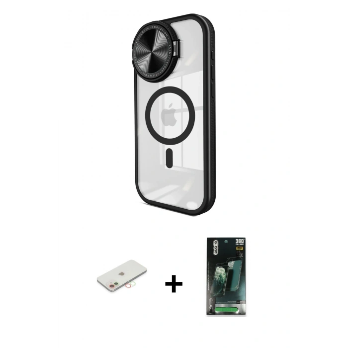 MARSİLYAN™- iPhone 11 Kılıf Kıvılcım Modern Koleksiyonu - Şeffaf 360 Full Body Arka Koruyucu + Renkli Kamera Lens Koruma Cam - YL