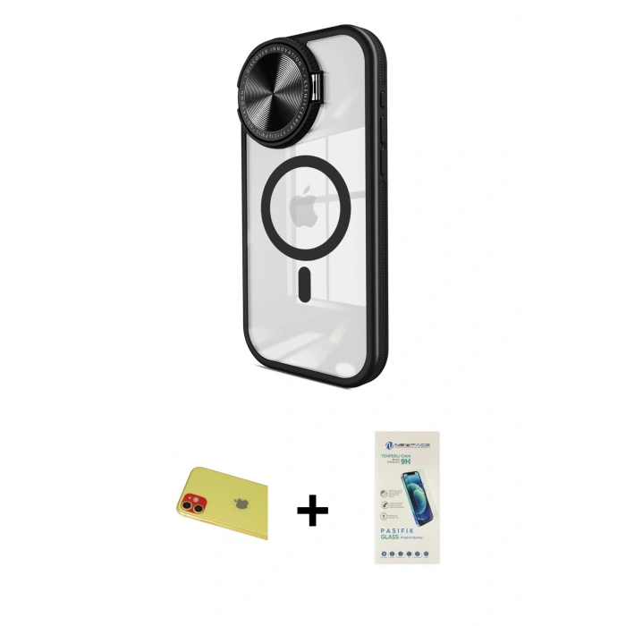 MARSİLYAN™- iPhone 11 Kılıf Kıvılcım Modern Koleksiyonu - Şeffaf Pasifik Cam Ekran Koruyucu + Rainbow Kamera Lens Koruma Cam - KI