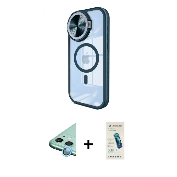 MARSİLYAN™- iPhone 11 Kılıf Kıvılcım Modern Koleksiyonu - Şeffaf Pasifik Cam Ekran Koruyucu + Raze Metal Kamera Lens - MI