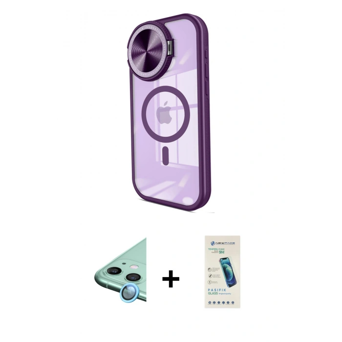 MARSİLYAN™- iPhone 11 Kılıf Kıvılcım Modern Koleksiyonu - Şeffaf Pasifik Cam Ekran Koruyucu + Raze Metal Kamera Lens - MI