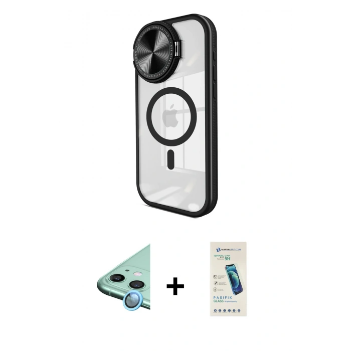 MARSİLYAN™- iPhone 11 Kılıf Kıvılcım Modern Koleksiyonu - Şeffaf Pasifik Cam Ekran Koruyucu + Raze Metal Kamera Lens - MI