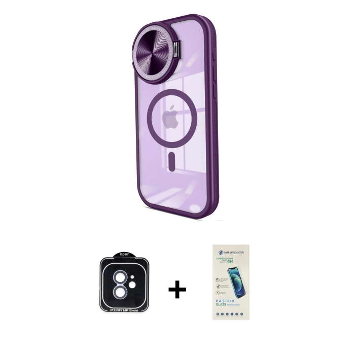 MARSİLYAN™- iPhone 11 Kılıf Kıvılcım Modern Koleksiyonu - Şeffaf Pasifik Cam Ekran Koruyucu + PVD Metal Kamera Lens - MI