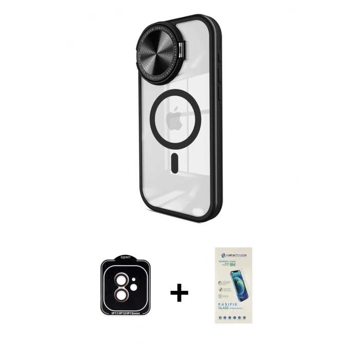 MARSİLYAN™- iPhone 11 Kılıf Kıvılcım Modern Koleksiyonu - Şeffaf Pasifik Cam Ekran Koruyucu + PVD Metal Kamera Lens - TU