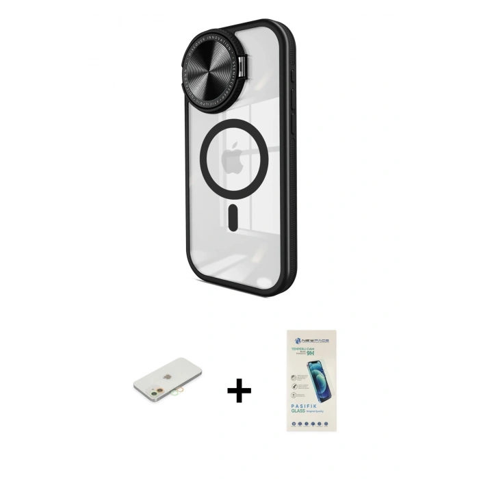 MARSİLYAN™- iPhone 11 Kılıf Kıvılcım Modern Koleksiyonu - Şeffaf Pasifik Cam Ekran Koruyucu + Turuncu Renkli Kamera Lens Koruma Cam